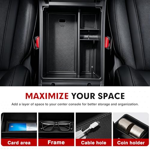 Autorder Center Console Organizer for 2022-2026 Hyundai Santa Cruz Accessories Car Armrest Storage Box Middle Console Tray Container with Black & Red Non-Slip Silicone Mats - size: 2022-2026 Hyundai Santa Cruz