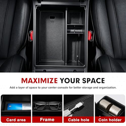 Autorder Center Console Organizer for 2022-2026 Hyundai Santa Cruz Accessories Car Armrest Storage Box Middle Console Tray Container with Black & Red Non-Slip Silicone Mats - size: 2022-2026 Hyundai Santa Cruz