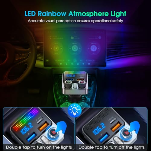 Bluetooth 5.4 Car Adapter 48W Charging USB Bluetooth Adapter for Car,Wireless Fm Transmitter Radio,Song Switching,Handsfree Calling and Audio Receiver,HiFi Music Player,Matrix LED Effects - color: Matte Black-48W