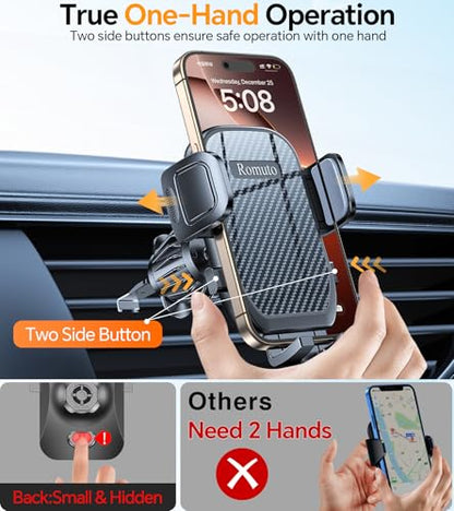 Romuto Car Phone Holder Mount【Windshield+Vent+Dash】Suction Cup Phone Holders for Your Car Phone Mount, Cell Phone Car Mount for Truck Stand Dashboard car mount for iPhone 16 15 Pro Max (Carbon fiber) - color: Carbon fiber