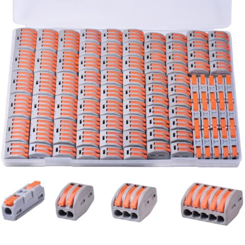 90PCS AVARBUVO Lever Wire Connectors, Quick Wire Connectors Push-in, 2/3/5 Port Combination Kit with 1 in 1 Out Inline Terminals for Splicing 28-12 AWG - size: 90PCS