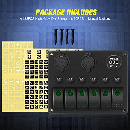 Nilight 6 Gang Rocker Switch Panel On Off Toggle Resettable Circuit Breaker - color: Green, size: 6+3 Gang Dual USB