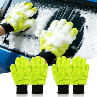 XINDELL Car Wash Mitt 4 Pack, Ultra Soft Microfiber Cleaning Gloves, Scratch-Free Dual-Sided Mitts for Car Paint, Wheels & Mirrors, Lint-Free Auto Detailing Wash Mitt - color: Green