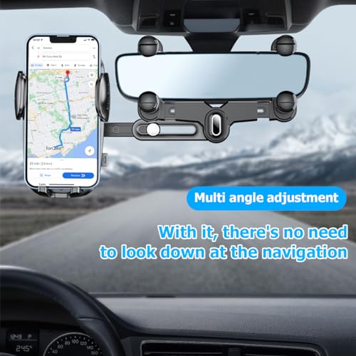 BESULEN Car Rear View Mirror Phone Holder, 360° Rotatable&Retractable Auto Rearview Clip Mobile Mount Holder, Multifuctional GPS Holder with Anti-Shake Design, Universal for All Phone&Cars (Black) - color: Black