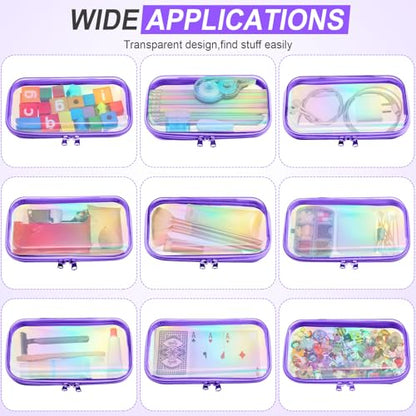 Hoolerry 4 Pcs Hard Clear Zipper Case,Clear,7.5 X 3.9 X 2 In,Purple Laser - color: Purple Laser, size: 7.5 x 3.9 x 2 in
