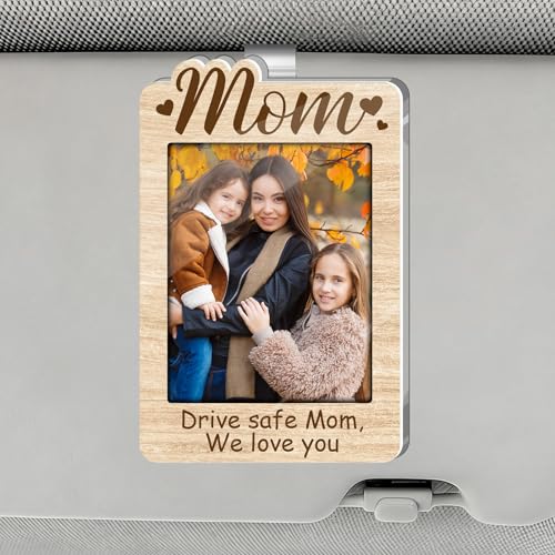 Mom Car Accessories Visor Clip Photo Frame, Natural Light Wood Grain Acrylic Picture Holder for SUV, Sweet Drive Safe Commute Reminder, Heartwarming Gift for Mother Wife - color: light brown