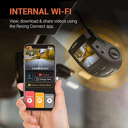 RexingUSA V1P 4K Dual Dash Cam, 4K+1080P Front & Rear, Wi-Fi, 2.4” LCD, 170° Wide Angle, Supercapacitor, G-Sensor, WDR, Loop Recording, App, 32GB Card & Hardwire Kit