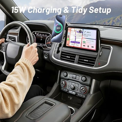 Wireless Car Charger for Chevy Suburban (2021-2023 2024, 10.2 Inch) / Tahoe/GMC Yukon/Yukon XL, iPhone Magnetic Car Mount, 15W Magsafe Phone Holder for Samsung & Google, 2022 Car Accessories - size: Chevy Suburban / Tahoe / Yukon | 2021-2024