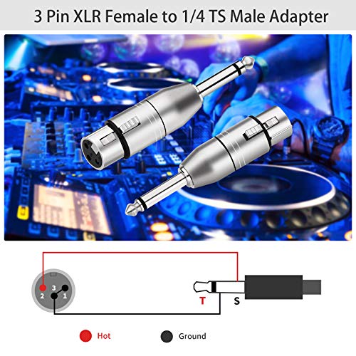 Tisino XLR Female to 1/4 Inch TS Mono Unbalanced XLR Adapter, 2 Pack - color: XLRF to 1/4" TS
