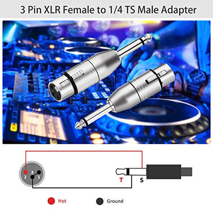 Tisino XLR Female to 1/4 Inch TS Mono Unbalanced XLR Adapter, 2 Pack - color: XLRF to 1/4" TS