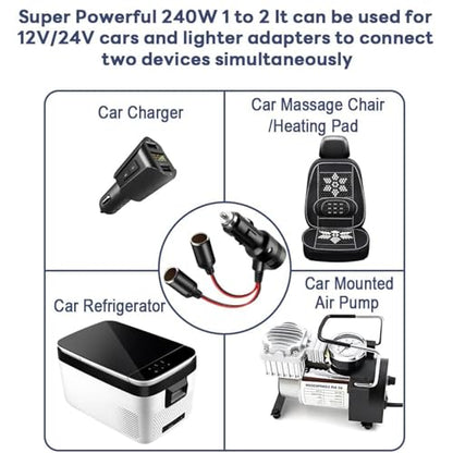 2in1 Car Charger Cigarette Lighter Splitter Adapter Fast Socket Car Charger with Switch for Phone Tablet