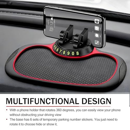 1 PC Car Multi-Function Anti-Slip Pad, 9.45" x 7.48" 360 Degree Rotating Phone Holder Parking Number, Dashboard Anti-Scratch Storage Pad for Keys Sunglasses, Universal for Cars (Black #1)