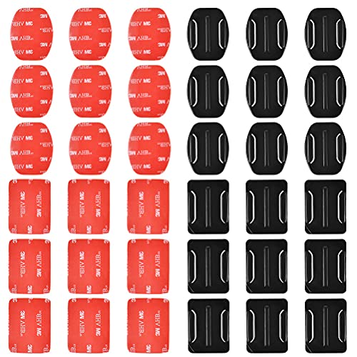 18 Pcs Adhesive Mounts for GoPro Cameras, 9 Pcs Curved Mounts & 9 Pcs Flat Mounts with Sticky Pads, Tape Mount to Your Helmet, Bike, Board, Car