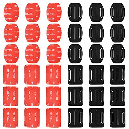 18 Pcs Adhesive Mounts for GoPro Cameras, 9 Pcs Curved Mounts & 9 Pcs Flat Mounts with Sticky Pads, Tape Mount to Your Helmet, Bike, Board, Car