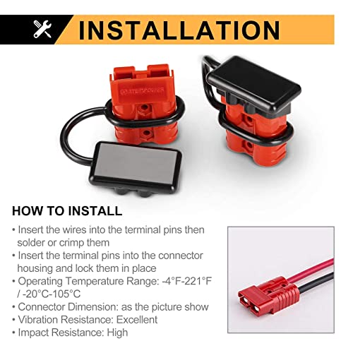 BUNKER INDUST 50A 6-10 Gauge Battery Quick Connect Disconnect Wire Harness Plug Kit 4 Pcs Battery Cable Quick Connect Disconnect Plug for Winch Auto Car Trailer Driver Electrical Devices,Red - color: red, size: 50A (4 Pack)