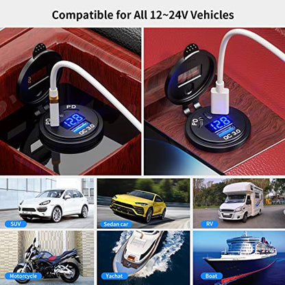 Kewig 12V USB Outlet Car Charge, 108W 3-Port Marine Fast Charger