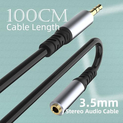 Headphone Extension Cable (1M/3.3FT), 3.5mm Aux Jack Audio Extension Cable Male to Female, 24K Gold Plated Hi-Fi Sound Stereo Aux Extender Cord for Headset, iPhone, iPad, Smartphones, Tablets & More