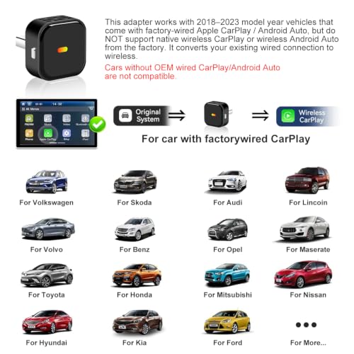 2 in 1 Wireless CarPlay and Android Auto Adapter, Easy Setup Plug and Play, 1-Click Multi-Device Switch, Fast Auto Reconnect, OTA Upgrade, USB‑C, for iOS 10+/Android 11+ & Factory Wired CarPlay Cars
