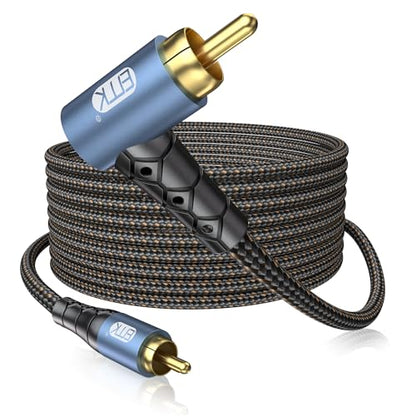 EMK RCA Subwoofer Cable 90 Degree RCA to RCA Audio Cable 24K Gold-Plated Nylon Braided Double Shielded Digital Analogue Supports Amplifiers,Home Theater,Hi-Fi Systems,Subwoofer(15ft/5m) - size: 15ft/5m, style: 90 Design RCA to RCA