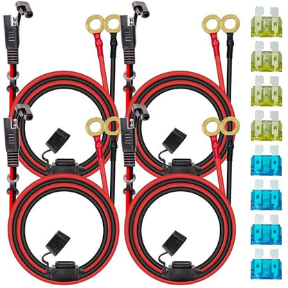 BFXM 4 Pcs 10AWG 2FT SAE Connector Extension Cables with 15& 20A Fuse - color: 10awg2ft*4