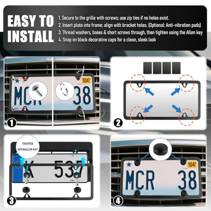 Front License Plate Bracket Kit,No Drill License Plate Mount with Screws Cable Ties,Licenses Plates Bracket Front Bumper Kit Car Accessories for U.S. Standard Cars Trucks SUVs
