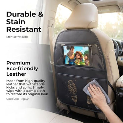 Universal Car Back Seat Protector Kick Mats Fit for Tesla Model 3/Y, Toyota RAV4, Honda CRV, Ford F150, Chevy, SUV & Trucks, Eco-Leather Seat Back Organizer, Waterproof, Black (2 Pack)