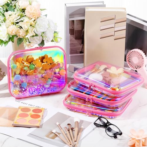 Hoolerry 4 Pcs Hard Clear Zipper Case,Clear,9.8 X 7.9 X 2 In,Pink Laser - color: Pink Laser, size: 9.8 x 7.9 x 2 in