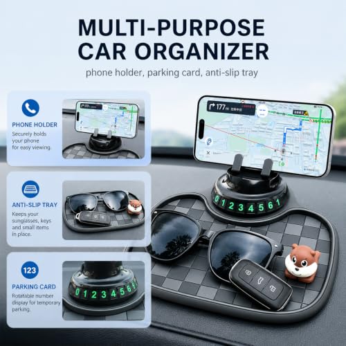 Multi-Functional Support Anti-Slip Pad,3 In 1 Dashboard Grip Pads For Phones,Anti Slip Mat For Car Dashboard,Multi Functional Support Anti Slip Pad For Phones Sunglasses Keys(Big Square Black + Gray)