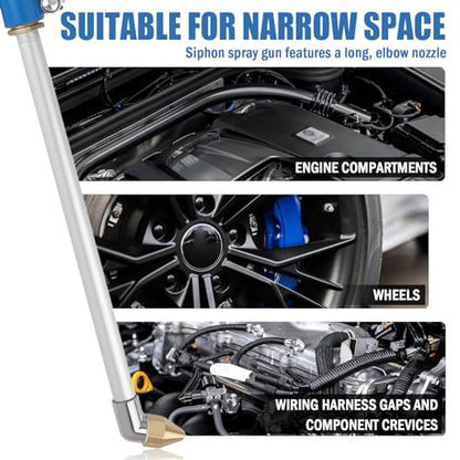 Air Engine Cleaning Gun with 3.93Ft Hose,Elbow Pneumatic Siphon Spray Gun for Car Engine Dust Detail Cleaning,High Pressure Professional Long Air Blow Guns Airs Spray Guns - color: Blue
