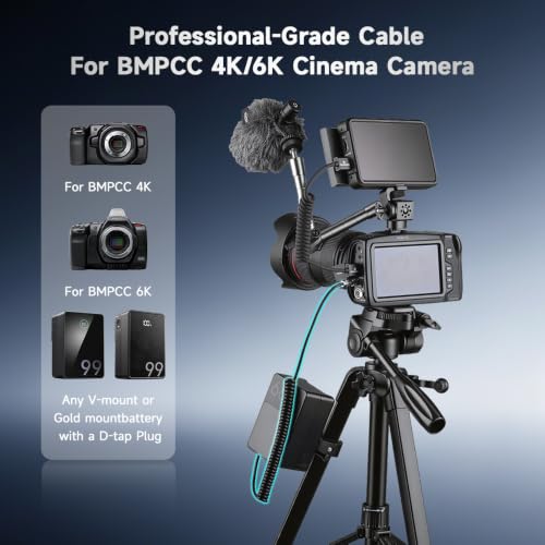 Alvin's Cables Dtap to BMPCC 6K 4K Coiled Power Cable for Blackmagic Pocket Cinema Camera 4K| 6K| pro V Mount Battery, Weipu 2 Pin Female to D Tap - color: Coiled