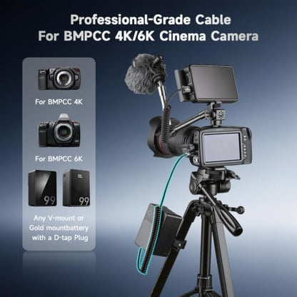 Alvin's Cables Dtap to BMPCC 6K 4K Coiled Power Cable for Blackmagic Pocket Cinema Camera 4K| 6K| pro V Mount Battery, Weipu 2 Pin Female to D Tap - color: Coiled