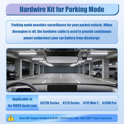 Hardwire Kit with 8pcs Full Set Circuit Fuse Taps Type-C Port Compatible with A329 Series A229 Series A119Mini2 A139Pro WM1 T130 Dash Cam, (Replacement for HK4)
