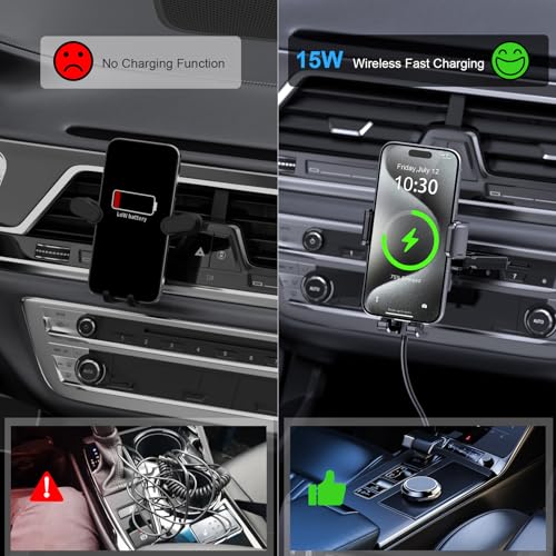 Wireless Car Charger, 15W Fast Charging Auto Clamping Car Mount Charger - style: CD Slot Mount