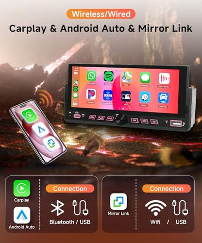Rimoody 6.86" Single Din Car Stereo with Wireless CarPlay and Android Auto - style: 6.86 inch with Volume Knob and physical control buttons