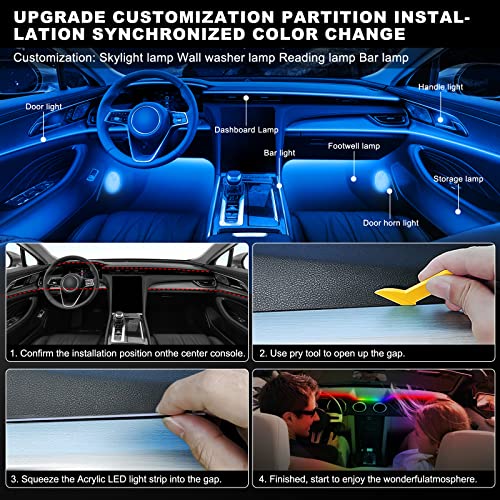 Acrylic Interior Car LED Strip Light with Wireless APP, RGB 22 in 1 with 175 inches 593 LEDs Fiber Optic Ambient Lighting Kits, 16 Million Colors Sound Active Function Car Neon Lights - size: RGB Kit - 22 in 1