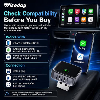 Mini WiFi 7 Wireless CarPlay & Android Auto Adapter for Wired Cars