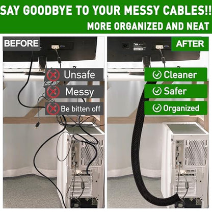 20FT Split Cable Management Sleeve Wire Loom Tubing Cord Protector for High-Temperature Automotive Harness Wires and Home Cable Management,Self-Wrapping Braided Cord Covers (1/2 Inch) - size: 1/2"-20Feet