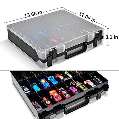 ALCYON 48-Compartment Toy Car Storage Case for Hot Wheels and for Matchbox - color: Black