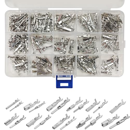 290PCS Car Electrical Terminal Wire Pins Connector Kit, 21Type Auto Electrical Wire Connector Terminal Pin 1/1.5/1.8/2.2/2.8/3.5mm, Male Female Crimped Pins Non-Insulated Plug Removal Pin Tool
