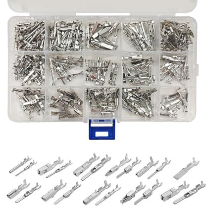 290PCS Car Electrical Terminal Wire Pins Connector Kit, 21Type Auto Electrical Wire Connector Terminal Pin 1/1.5/1.8/2.2/2.8/3.5mm, Male Female Crimped Pins Non-Insulated Plug Removal Pin Tool