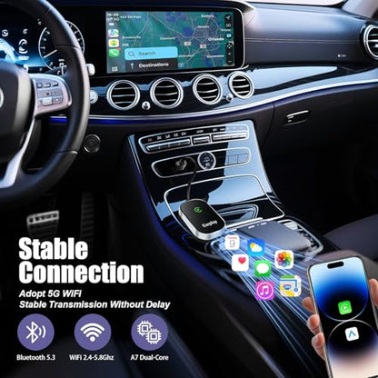 Wireless Carplay Adapter, 2025 Upgrade Converts Wired to Wireless Adapter for iPhone, Auto Connect Dongle for Apple Car Play, Bluetooth No Delay Control for Cars from 2016 and iOS 10+, Silver