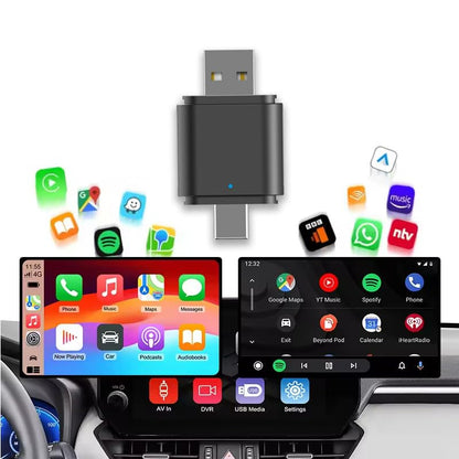 2-in-1 Wireless CarPlay & Android Auto Adapter – Plug & Play USB/Type-C Dongle, Bluetooth 5.4 + 5.8GHz Wi-Fi, Converts Wired CarPlay & Android Auto to Wireless, Fast Stable Connection