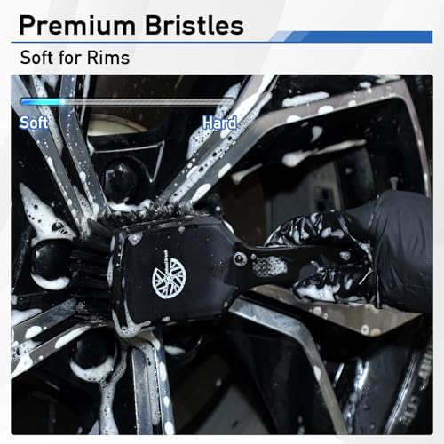MVEQRRN 9PCS Boar Hair Car Detailing Brushes Set,Car Wheel Kit (Black) - color: 9pcsblack detail wheel brush set
