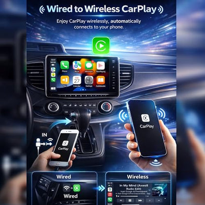 Wireless CarPlay Adapter for iPhone, Converts Wired to Wireless CarPlay, Plug & Play USB Dongle, Fast Auto Connect, Low Latency, Compatible with iOS & Factory CarPlay Cars