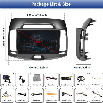 [2+64G]Android 15 Car Stereo for Hyundai Elantra 2007 2008 2009 2010 with Wireless Carplay&Android Auto,9 Inch Touch Screen Car Radio with GPS WiFi Bluetooth FM/RDS Radio SWC AUX-in+AHD Backup Camera - color: For Hyundai Elantra 2007-2010