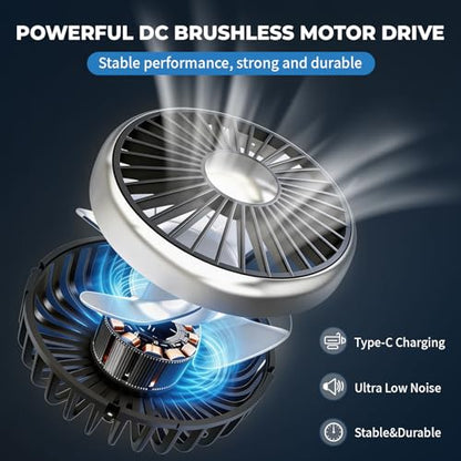 Car Fan for Backseat for Kids, Dual Head 360 Rotatable Cooling Fan with 3-Speed and Reading Light, USB Fan That Blows Cold Air for Car SUV RV Truck without AC, Silver