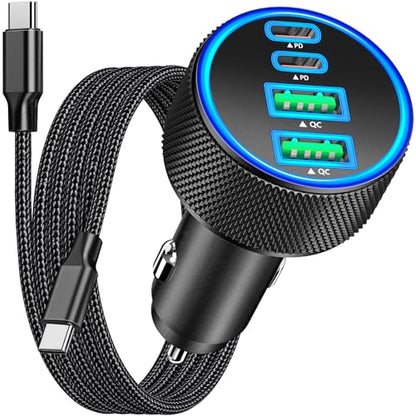 Apple MFi Certified iPhone 17 Car Charger 4Port 90W USB-C&USB-A Car Charger - color: Charcoal Black