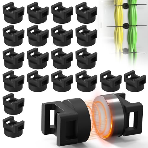 Magnetic Zip Tie Mount, 25LBS Strong Magnetic Wire Holder, Multipurpose Magnet Zip Tie Mount, Waterproof Magnet Cable Tie Holders for Home Office Marine Automotive Electrical Wiring Management - color: 20 Pack