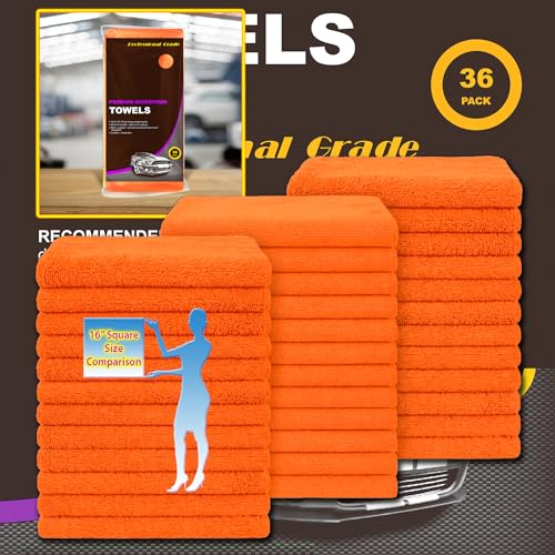 Orange Large Microfiber Cleaning Towels, 36-Pack Dual-Sided Ultra Soft Plush Washcloth, Professional Grade Premium Microfiber Detailing Cloths, Car, Household and Commercial (Orange, 16" x 16") - color: Orange