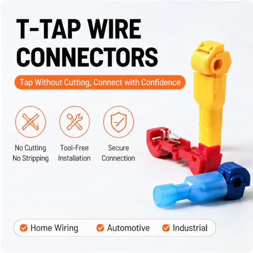 Quick Splice T Tap Wire Connectors for Wiring Self Stripping Disconnect Electrical Connect Assortment Kit 22 20 18 16 14 Gauge Car Speaker Taps Insulated Terminal (120Pcs) lkelyonewy